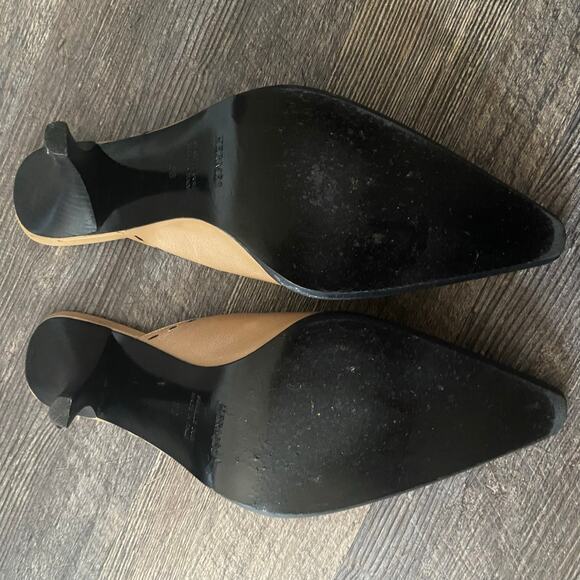 Hermès Tan Leather Stitched Trim Mule Heels, Sz 38 / 7.5 - Picture 3 of 16